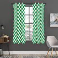Green And White Checkered Pattern Print Grommet Curtain Panels