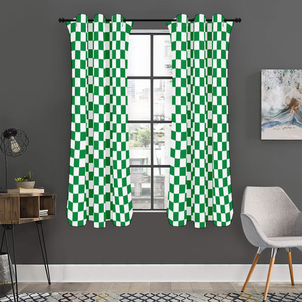 Green And White Checkered Pattern Print Curtain