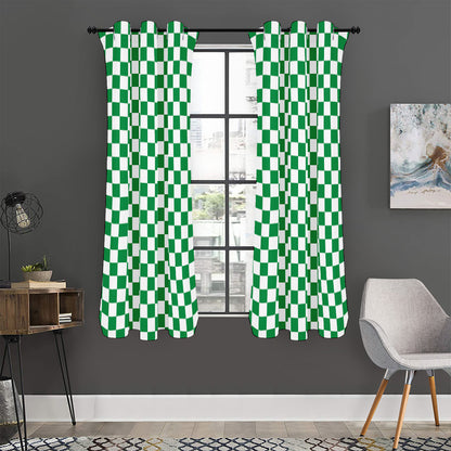 Green And White Checkered Pattern Print Curtain