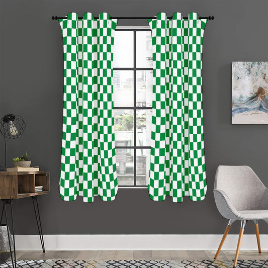 Green And White Checkered Pattern Print Curtain