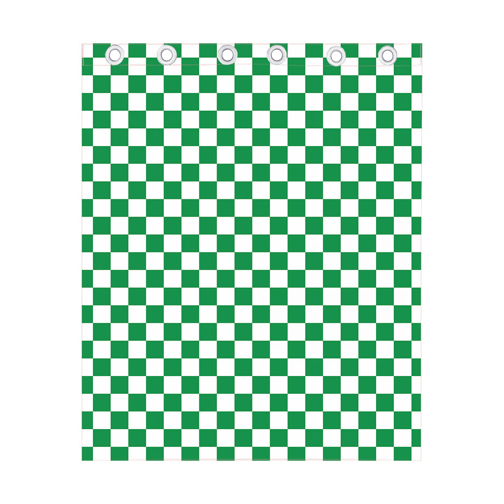 Green And White Checkered Pattern Print Curtain