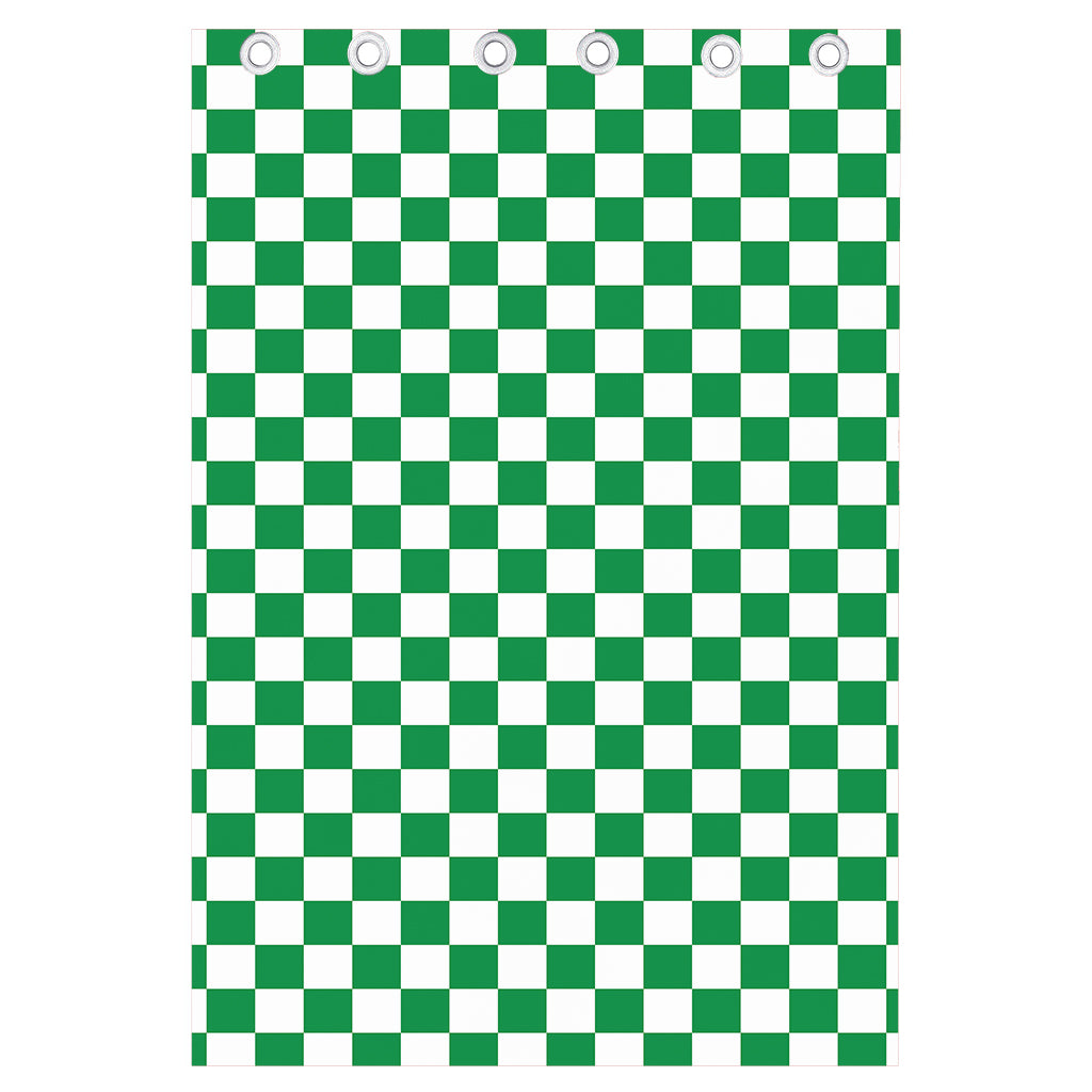 Green And White Checkered Pattern Print Curtain
