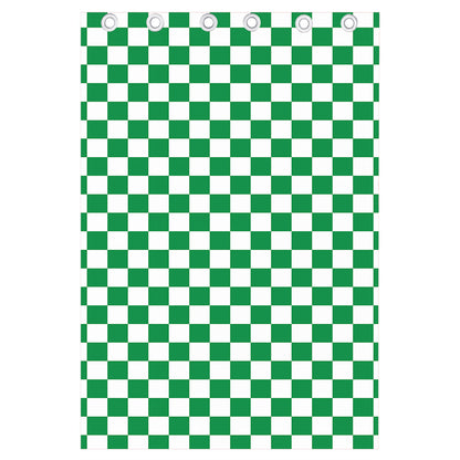 Green And White Checkered Pattern Print Curtain