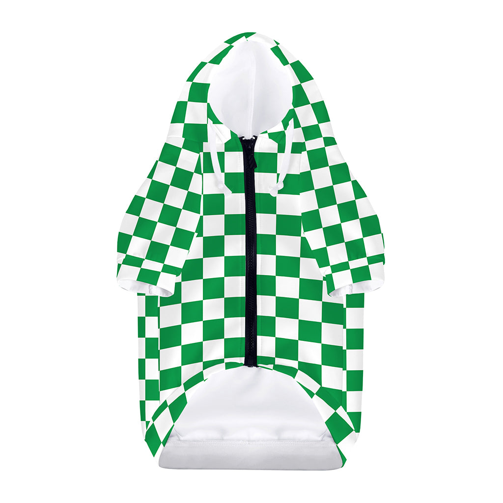 Green And White Checkered Pattern Print Dog Zip Up Hoodie