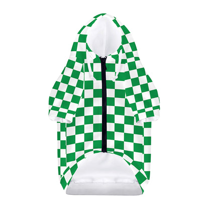 Green And White Checkered Pattern Print Dog Zip Up Hoodie