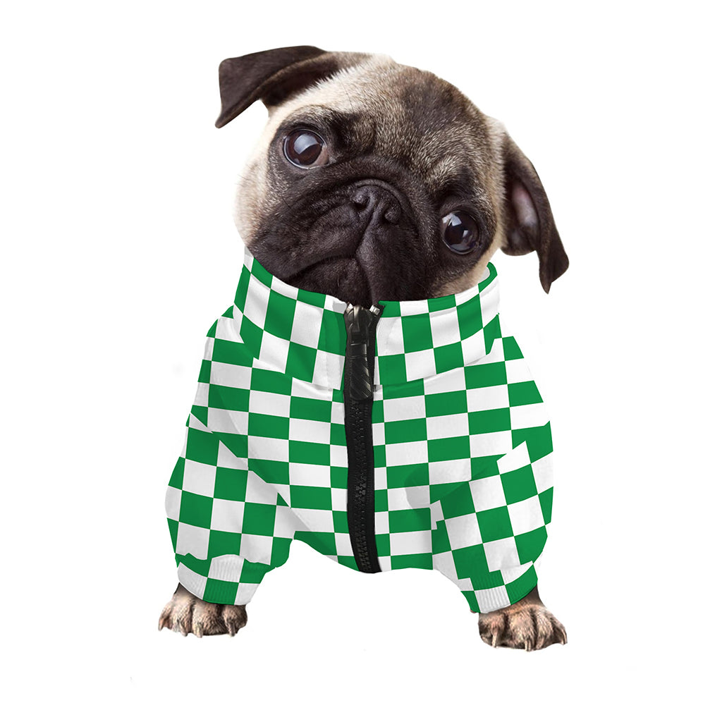 Green And White Checkered Pattern Print Dog Zip Up Jacket