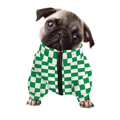 Green And White Checkered Pattern Print Dog Zip Up Jacket