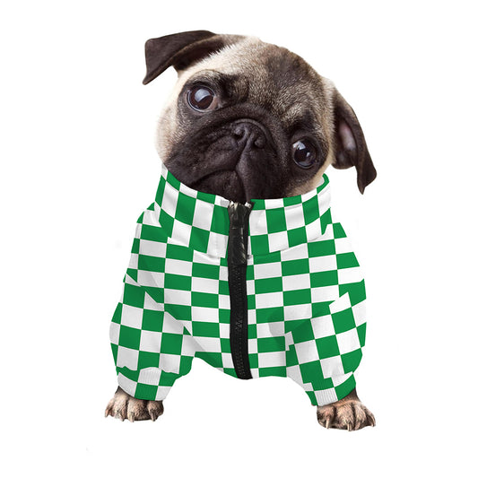 Green And White Checkered Pattern Print Dog Zip Up Jacket