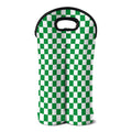 Green And White Checkered Pattern Print Double Neoprene Wine Tote