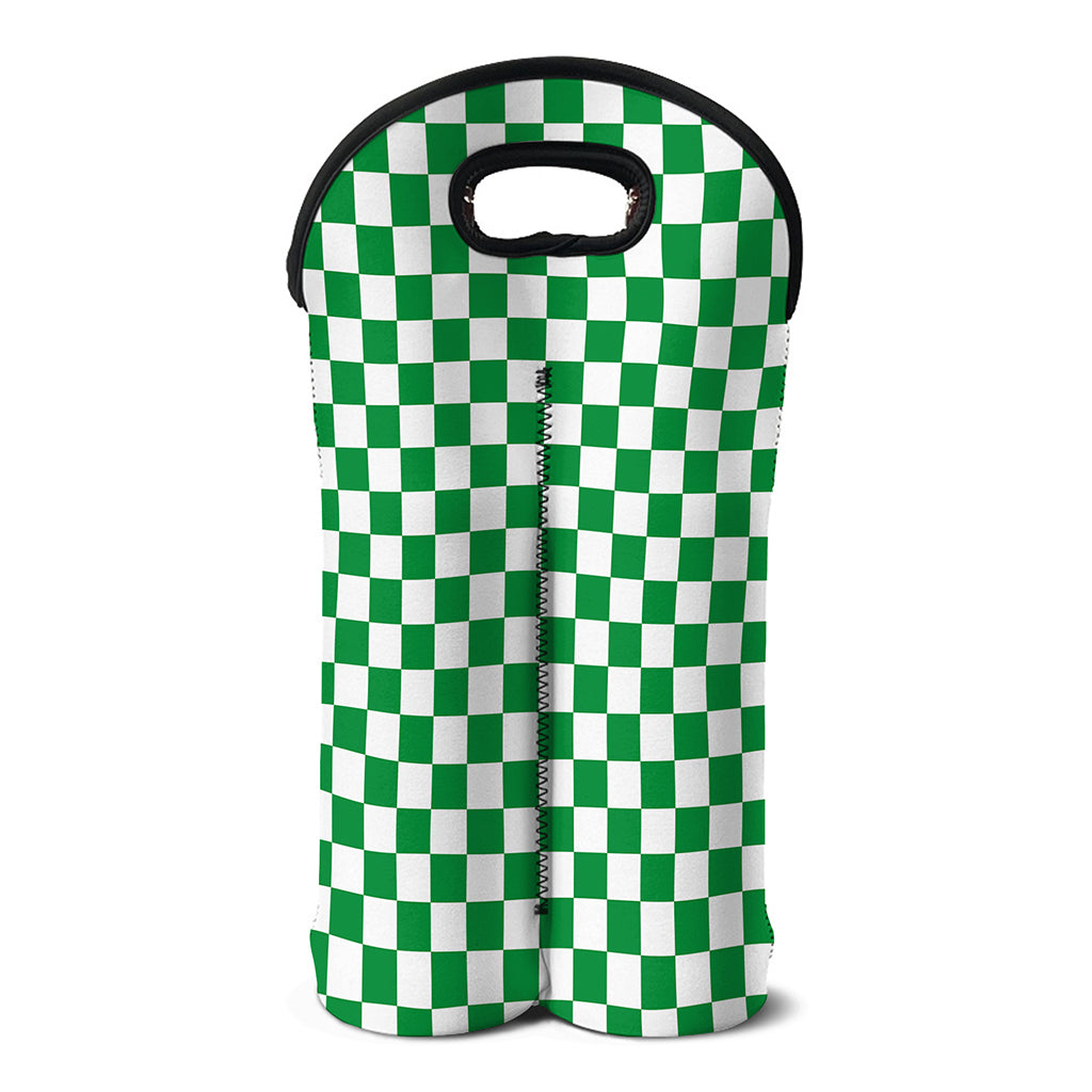 Green And White Checkered Pattern Print Double Neoprene Wine Tote