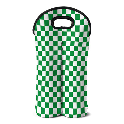 Green And White Checkered Pattern Print Double Neoprene Wine Tote