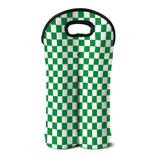 Green And White Checkered Pattern Print Double Neoprene Wine Tote
