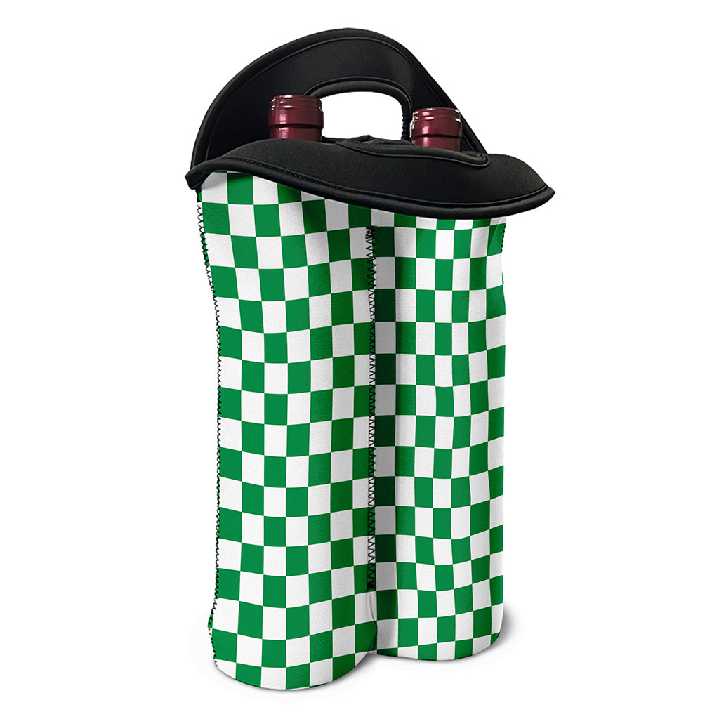 Green And White Checkered Pattern Print Double Neoprene Wine Tote