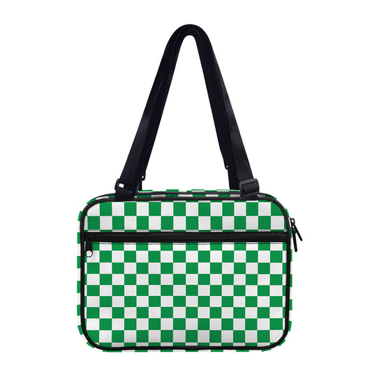 Green And White Checkered Pattern Print Double Strap Bible Bag