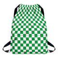 Green And White Checkered Pattern Print Drawstring Backpack