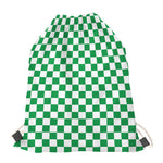 Green And White Checkered Pattern Print Drawstring Bag