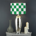 Green And White Checkered Pattern Print Drum Lamp Shade