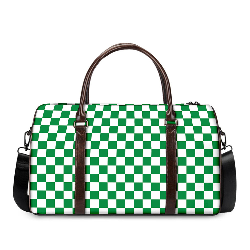 Green And White Checkered Pattern Print Duffle Bag