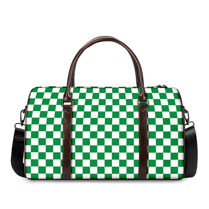 Green And White Checkered Pattern Print Duffle Bag