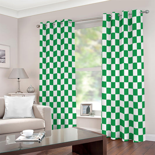 Green And White Checkered Pattern Print Extra Wide Grommet Curtains