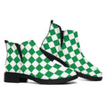 Green And White Checkered Pattern Print Flat Ankle Boots