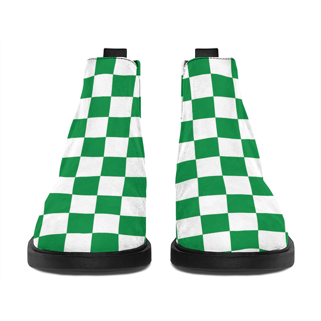 Green And White Checkered Pattern Print Flat Ankle Boots