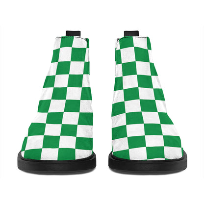 Green And White Checkered Pattern Print Flat Ankle Boots
