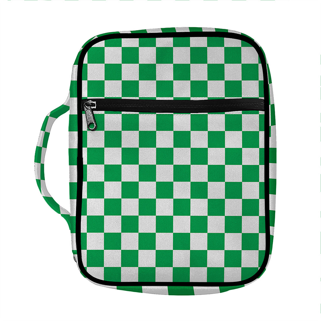 Green And White Checkered Pattern Print Front Pocket Bible Bag