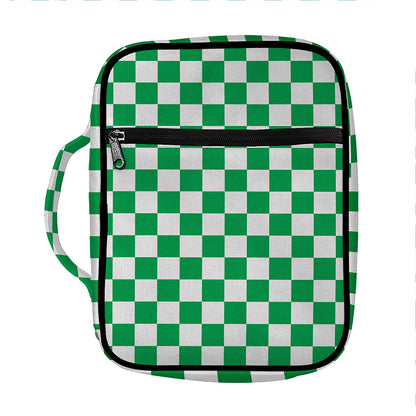 Green And White Checkered Pattern Print Front Pocket Bible Bag
