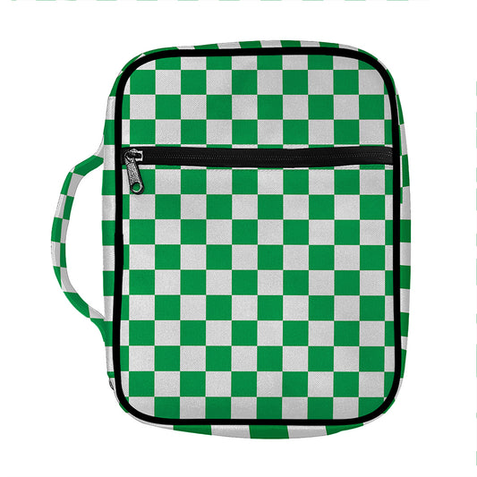 Green And White Checkered Pattern Print Front Pocket Bible Bag