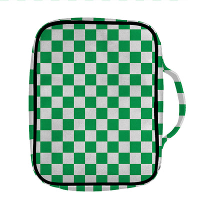 Green And White Checkered Pattern Print Front Pocket Bible Bag