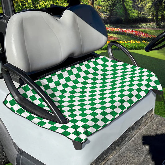 Green And White Checkered Pattern Print Golf Cart Seat Cover
