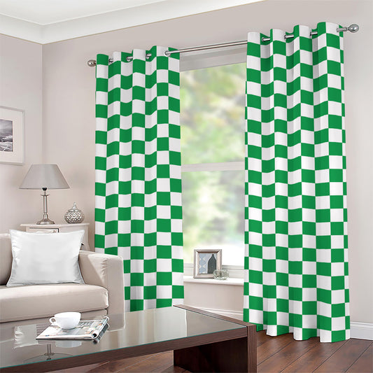 Green And White Checkered Pattern Print Grommet Curtains