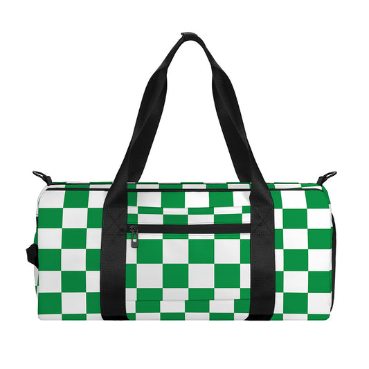 Green And White Checkered Pattern Print Gym Bag