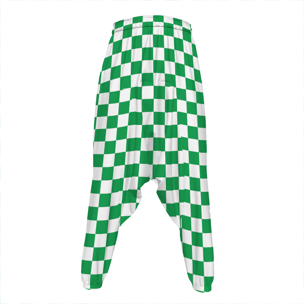 Green And White Checkered Pattern Print Hammer Pants