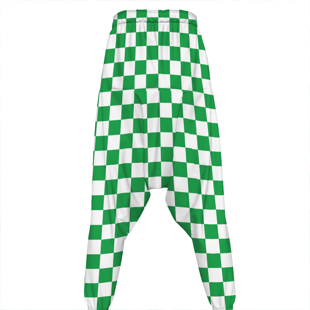 Green And White Checkered Pattern Print Hammer Pants