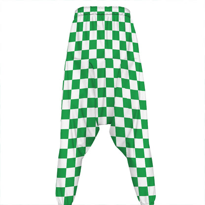 Green And White Checkered Pattern Print Hammer Pants