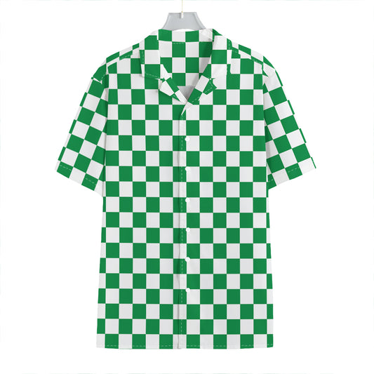 Green And White Checkered Pattern Print Hawaiian Shirt