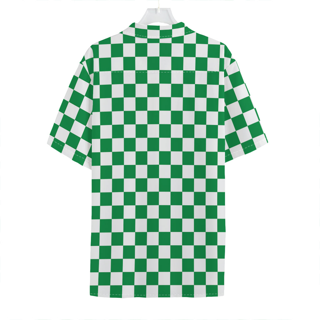 Green And White Checkered Pattern Print Hawaiian Shirt