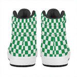 Green And White Checkered Pattern Print High Top Leather Sneakers