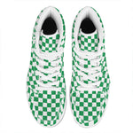 Green And White Checkered Pattern Print High Top Leather Sneakers