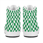 Green And White Checkered Pattern Print High Top Leather Sneakers