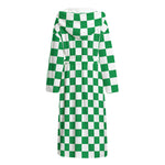 Green And White Checkered Pattern Print Hooded Bathrobe