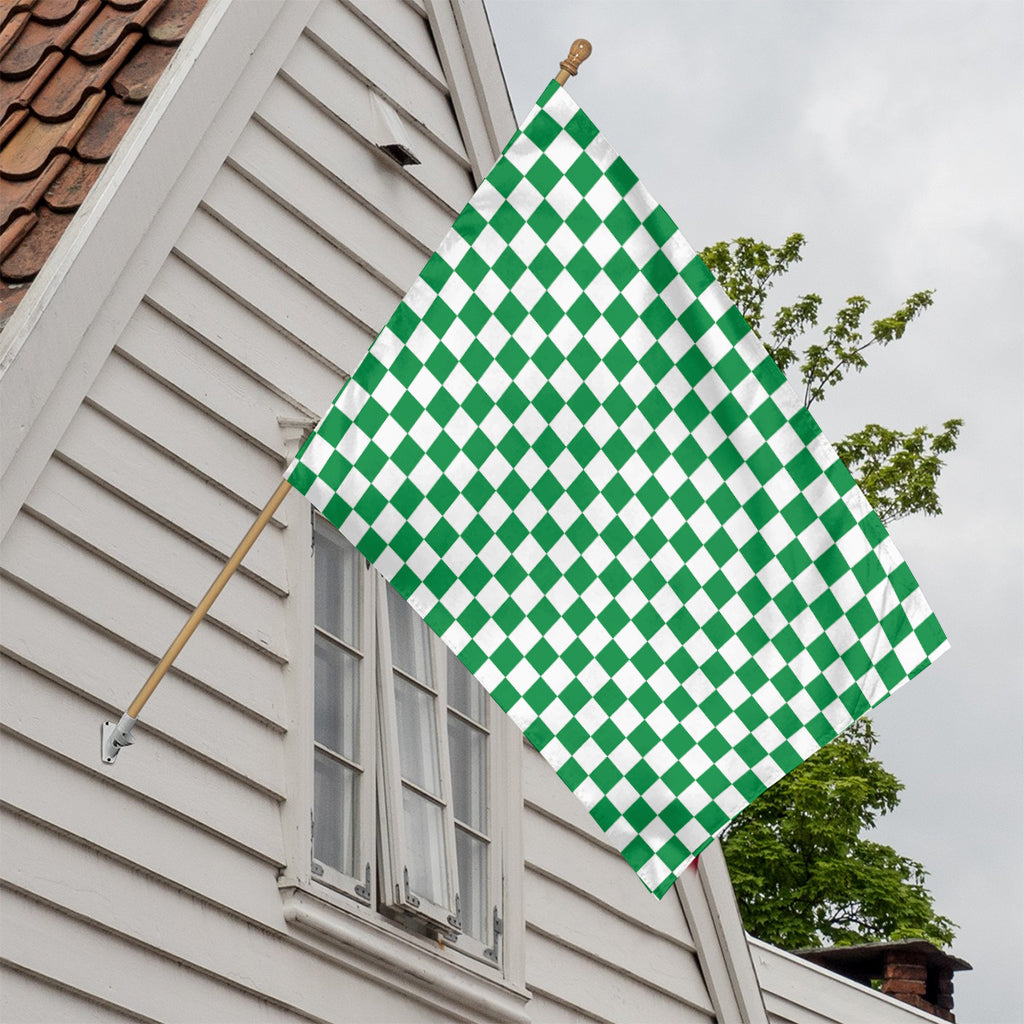 Green And White Checkered Pattern Print House Flag