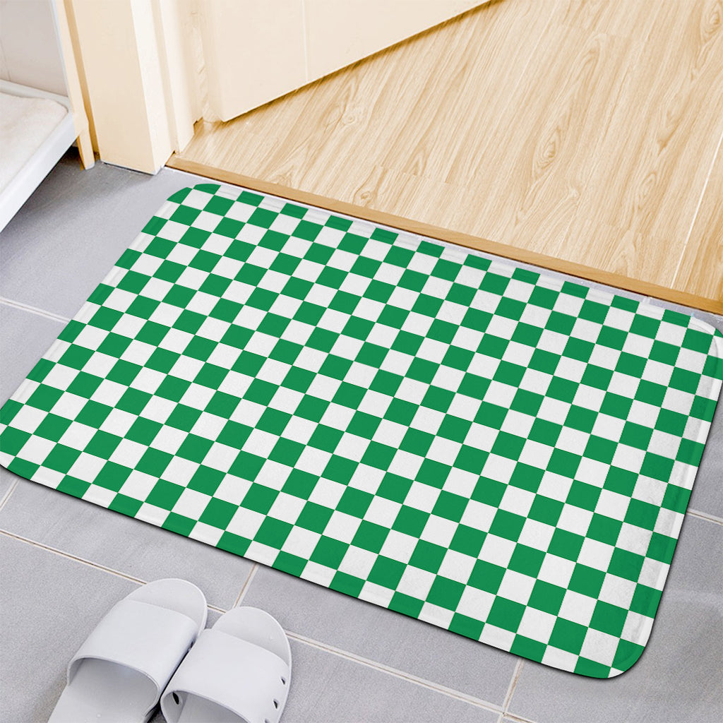 Green And White Checkered Pattern Print Indoor Door Mat