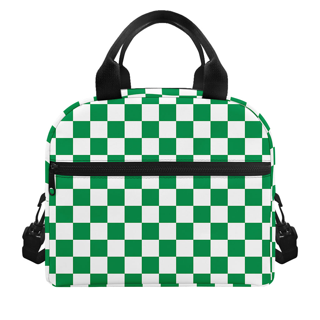 Green And White Checkered Pattern Print Insulated Lunch Bag