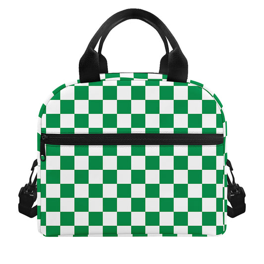 Green And White Checkered Pattern Print Insulated Lunch Bag