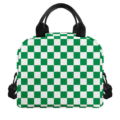 Green And White Checkered Pattern Print Insulated Lunch Bag