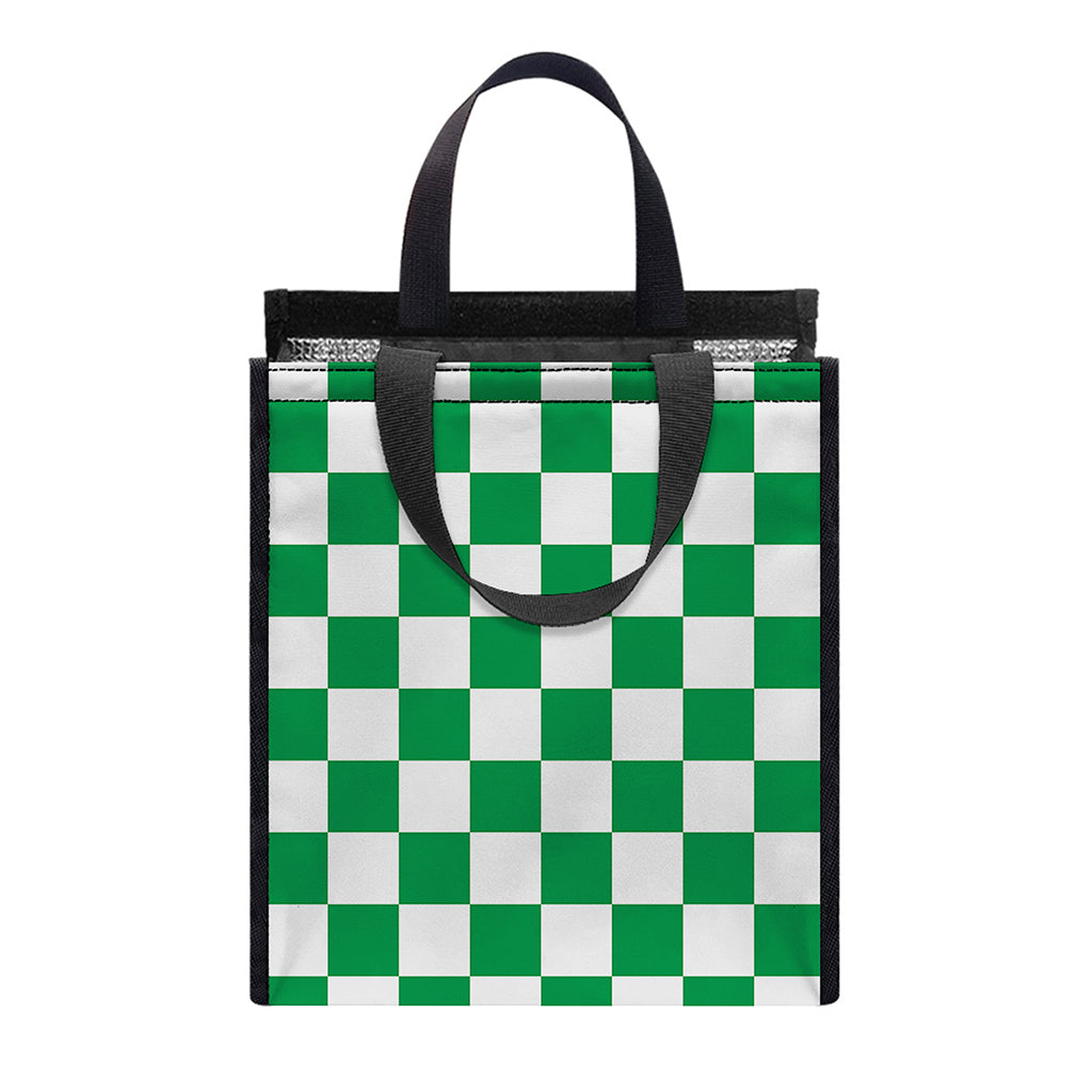 Green And White Checkered Pattern Print Insulated Lunch Tote