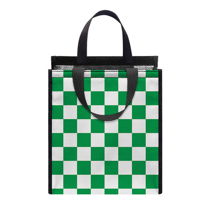 Green And White Checkered Pattern Print Insulated Lunch Tote